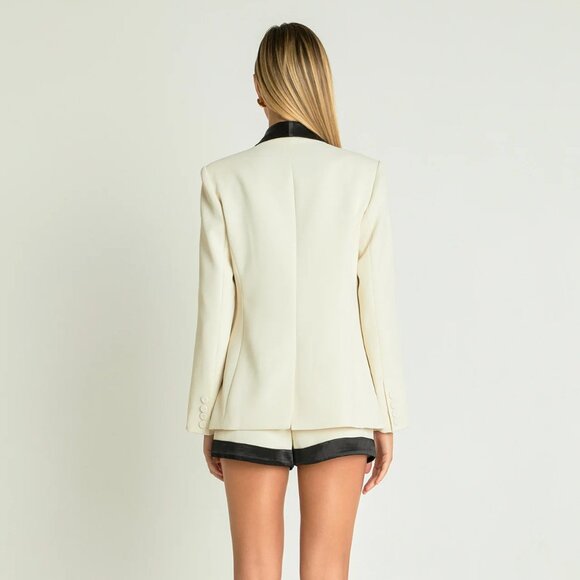 NWT Endless Rose Satin Lapel Blazer Black One Button Pockets Women's Size M - Picture 7 of 8